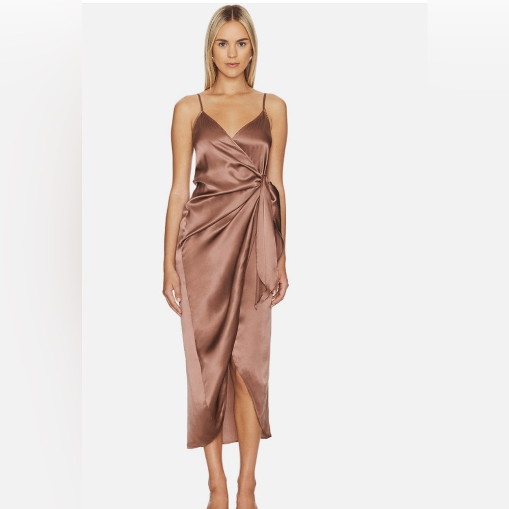 L'AGENCE Amilia Cami Silk Wrap Dress in Sparrow NWT